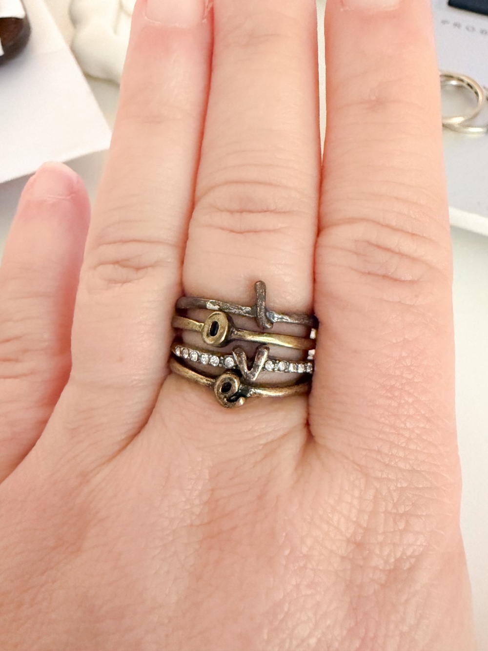 American Eagle Outfitters Antiqued Gold and Silver 'Love' Stackable Ring Set